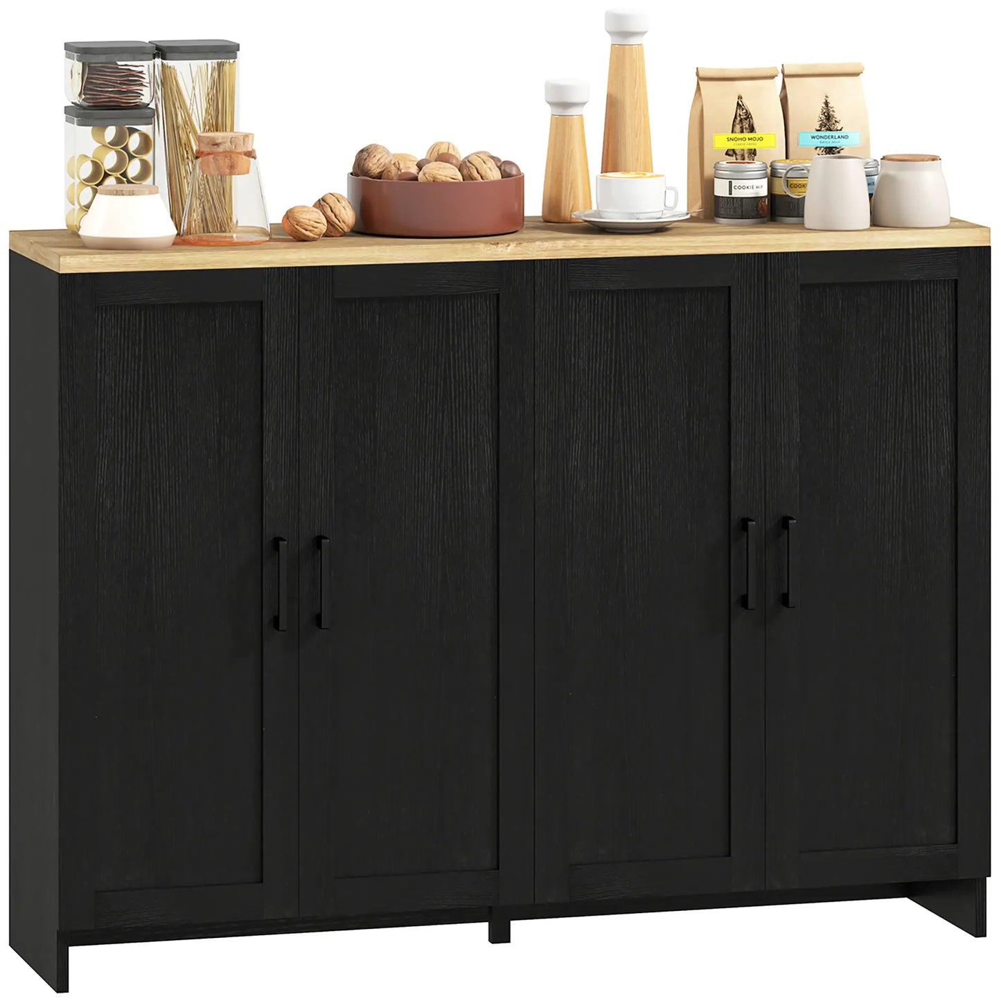 Modern Sideboard Buffet Cabinet, 4 Doors Adjustable Shelves, Black Storage Cabinets at Gallery Canada