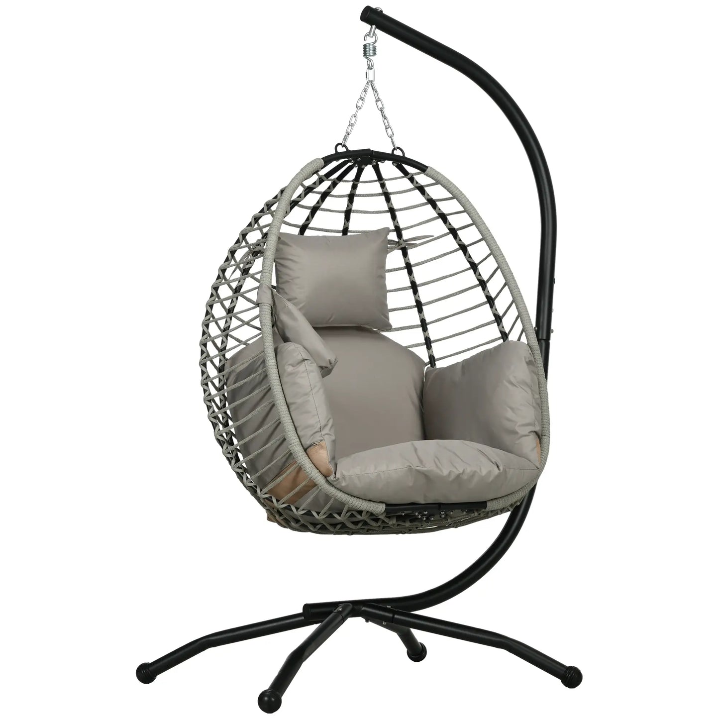 Outdoor Hanging Egg Chair, Thick Padded Cushion, Patio Swing Chair, Grey Patio Swings with Stand at Gallery Canada