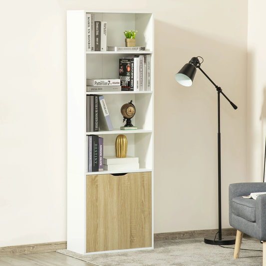 4-Tier Open Bookshelf with Doors, Home Office Storage Cabinet, Oak White Bookshelves White, Oak at Gallery Canada