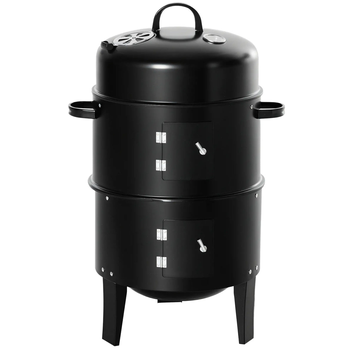 3-In-1 Vertical Charcoal BBQ Smoker, 16" Round Grill With Thermometer, Black Charcoal BBQ Grils at Gallery Canada