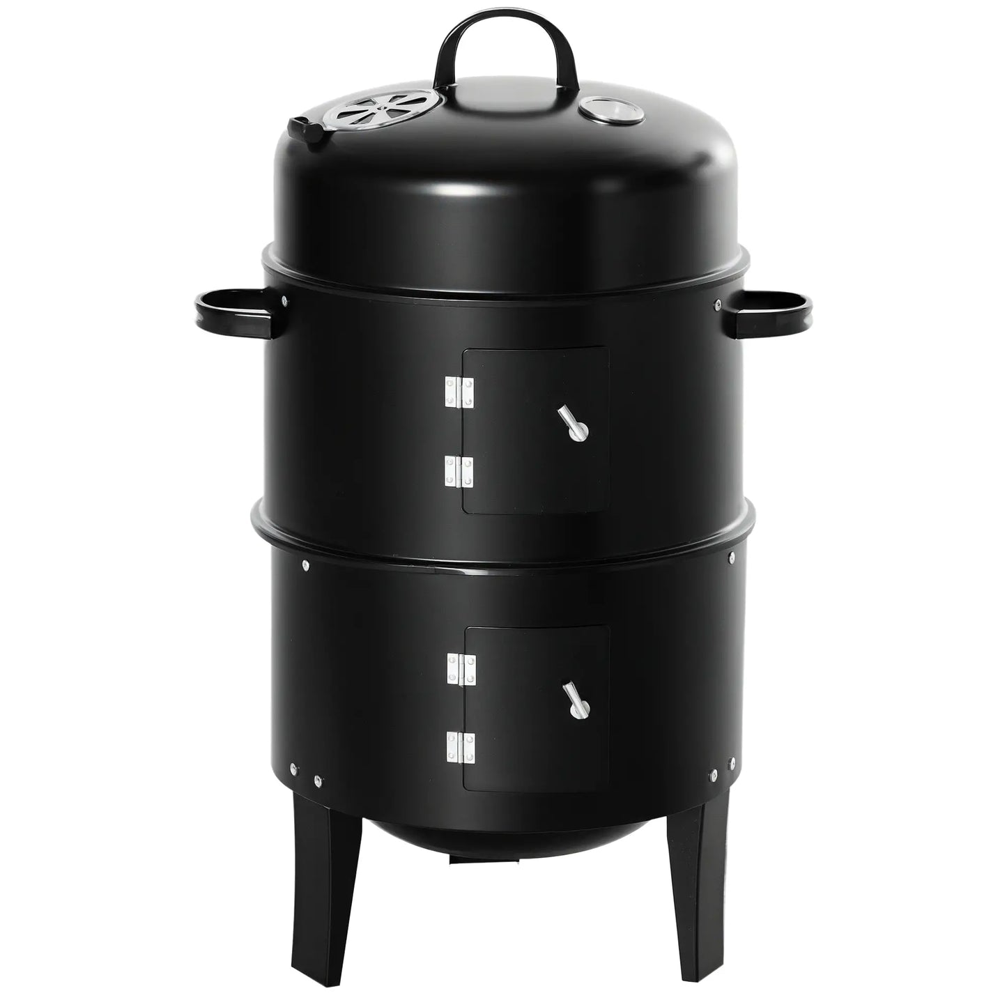 3-In-1 Vertical Charcoal BBQ Smoker, 16" Round Grill With Thermometer, Black Charcoal BBQ Grils at Gallery Canada