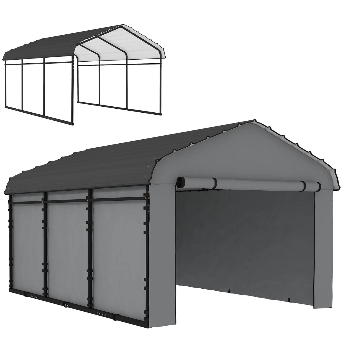 10' x 15' Metal Carport, Heavy Duty Garage Shelter, Light Grey Car Shelters at Gallery Canada