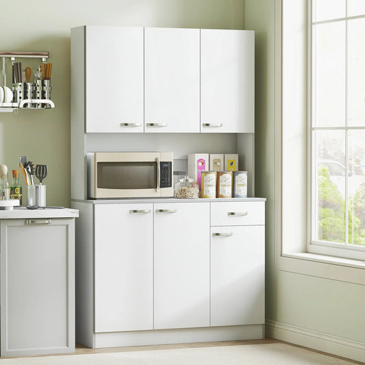 71" Modern Buffet with Hutch, Storage Cabinets, Drawer, Microwave Stand, White Kitchen Pantry Cabinets White, Grey at Gallery Canada