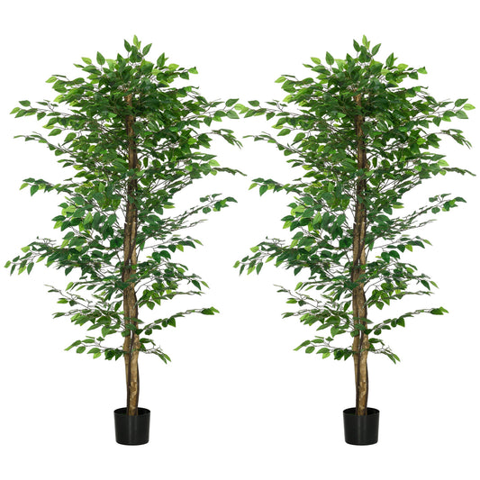 Set of 2 6ft Artificial Trees Ficus, Indoor Outdoor Fake Plants with Pot, for Home Decor - Gallery Canada