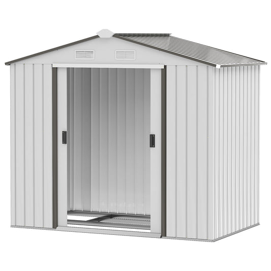 7' x 4.3' x 6.1' Garden Shed Outdoor Metal Tool Storage House w/ Floor Foundation Double Doors Silver at Gallery Canada