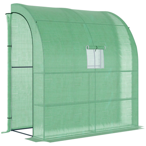7' x 3' x 7' Outdoor Lean-to Walk-In Greenhouse w/ Roll-up Mesh Windows, Zipper Door and 3-Tier Shelves, Green