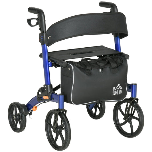 Aluminum Rollator Walker for Seniors and Adults with 10'' Wheels, Seat and Backrest, Folding Rolling Walker with Adjustable Handle Height and Removable Storage Bag, Blue - Gallery Canada