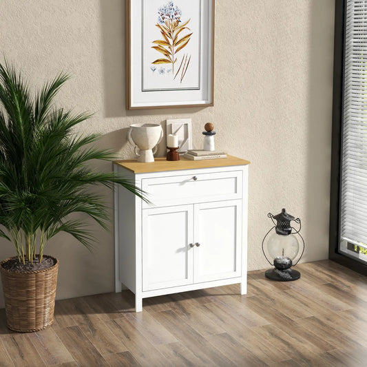 White Sideboard Cabinet, Buffet Table with Drawer, Double Door Cupboard, Adjustable Shelf, White Bar Cabinets White, Natural at Gallery Canada