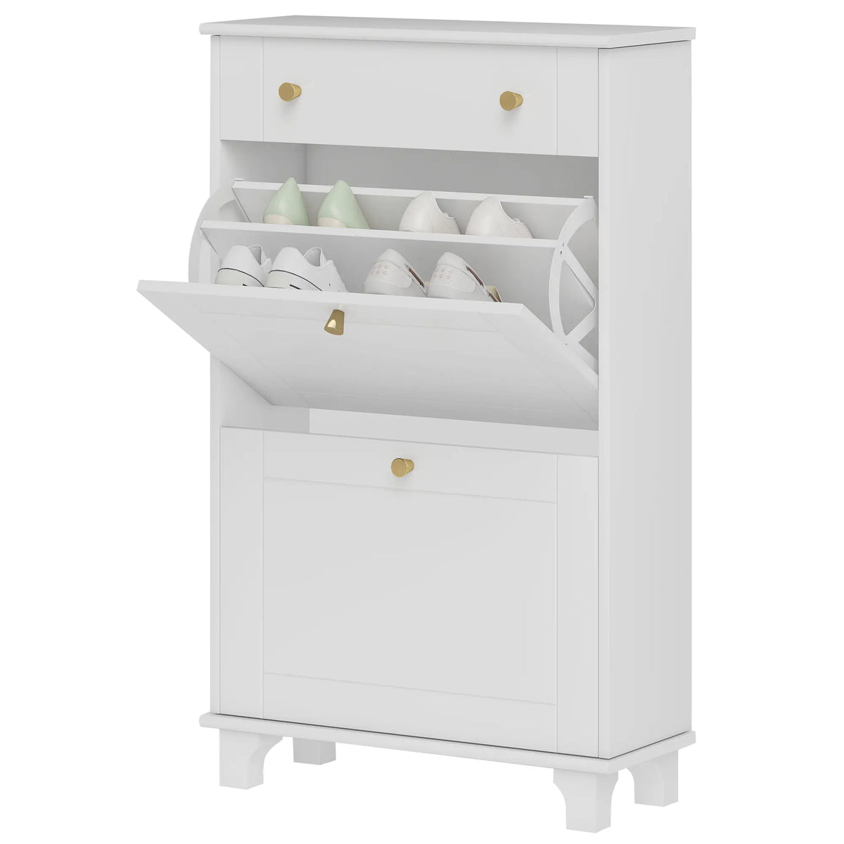 Slim Shoe Storage, 2 Flip Drawers, Adjustable Shelves, 8 Pair, White Shoe Storage Cabinets & Racks at Gallery Canada
