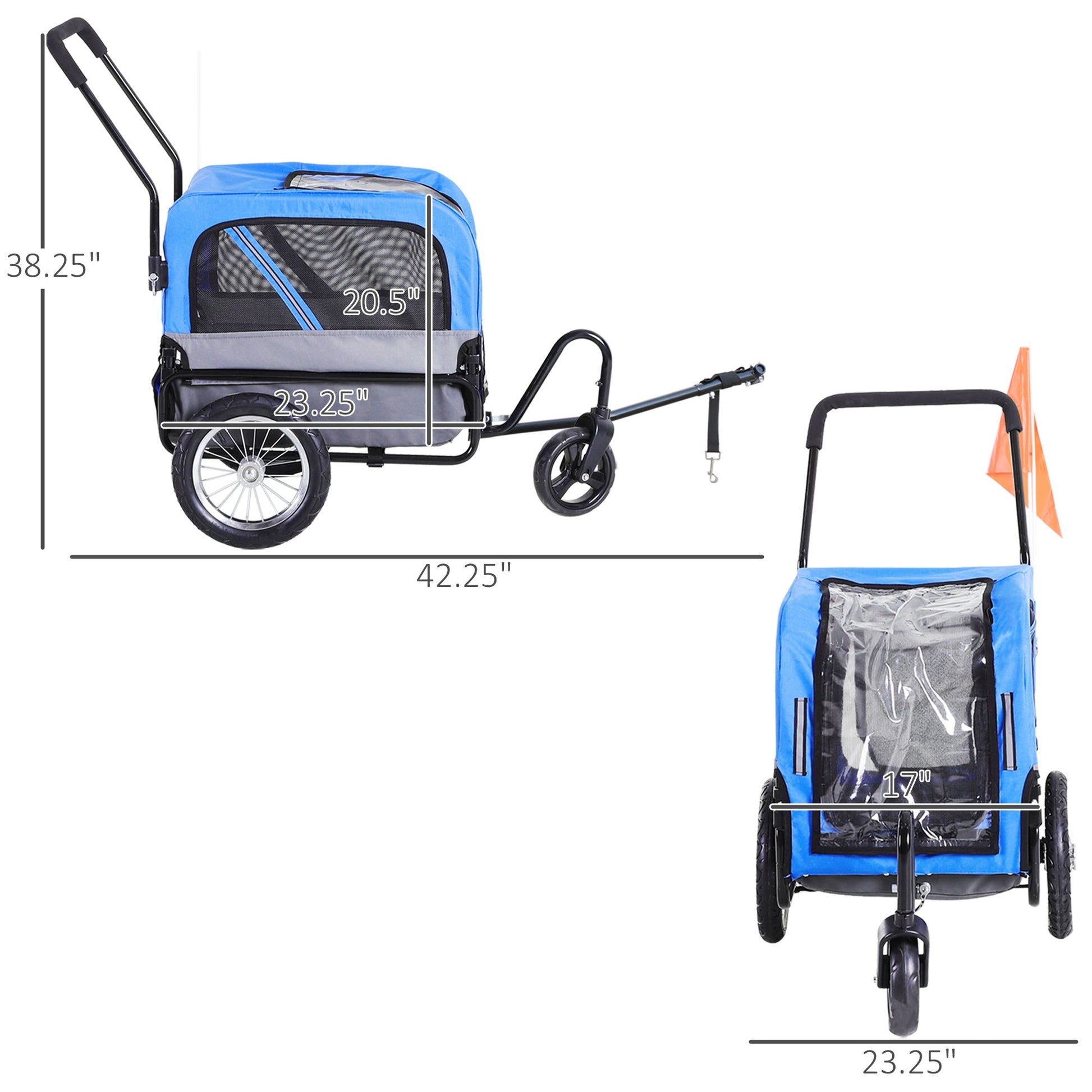 Dog Bike Trailer 2-In-1 Pet Stroller Cart Bicycle Wagon Cargo Carrier Attachment for Travel with 360 Swivel Wheel, Hitch, Suspension, Safety Flag, Blue at Gallery Canada