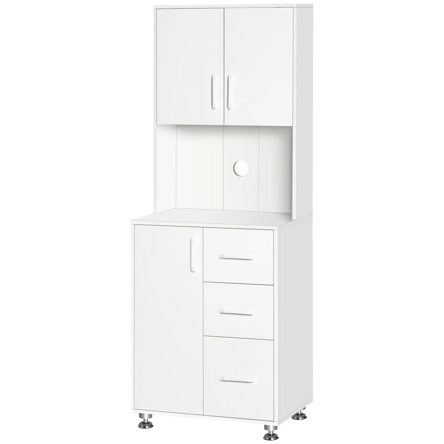 Modern Kitchen Cupboard, Storage Cabinet Hutch, 2 Cabinets, 3 Drawers, White