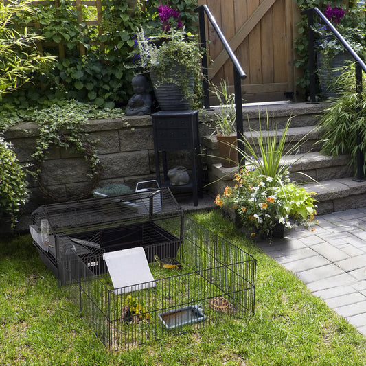 Metal Small Animal Cage, Rabbit Cage, 34.6" L x 50.6" W x 22" H Houses & Habitats Beige and Black at Gallery Canada