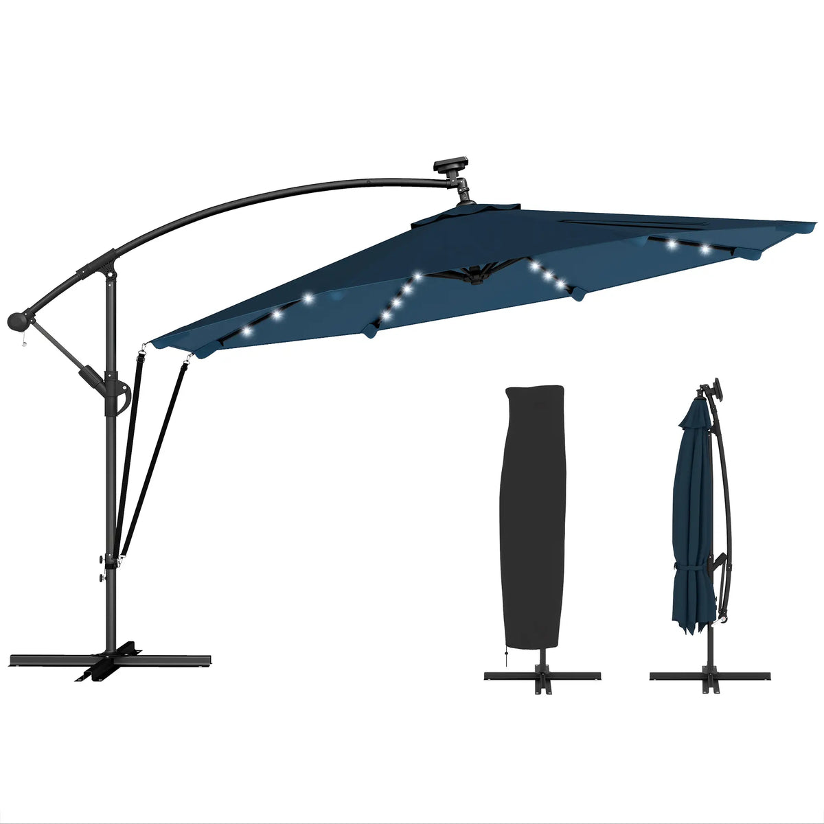 11.3 ft Cantilever Patio Umbrella, With Light And Cover, Navy Blue Offset Cantilever Umbrellas at Gallery Canada
