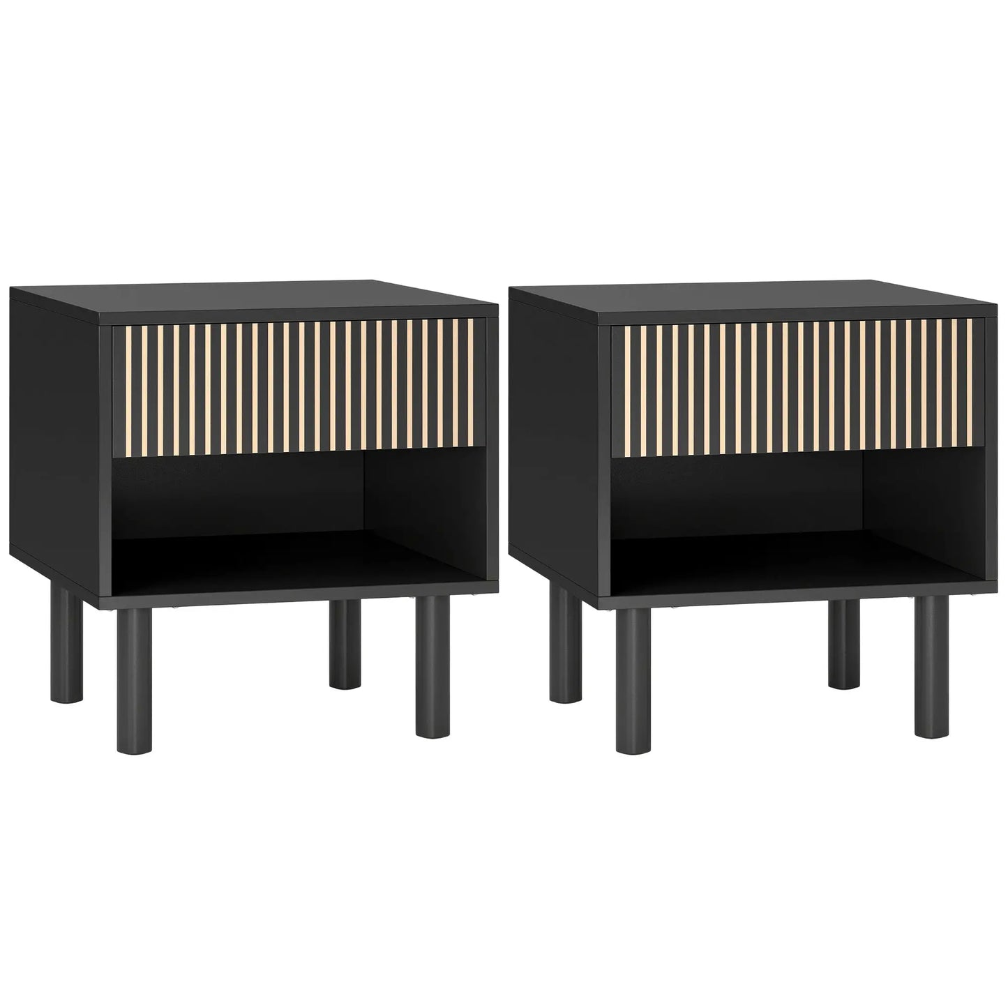 Modern Bedside Table with Drawer and Open Shelf, Sofa Side Table for Bedroom Living Room, Set of 2, Black Bedside Tables at Gallery Canada