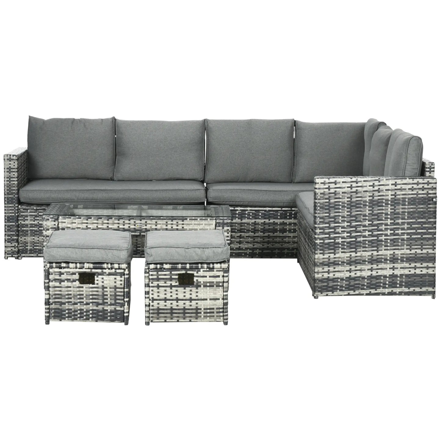 6 Piece Rattan Garden Set, 8-Seater Outdoor Sofa with Cushions, Grey