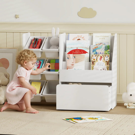 Kids Bookshelf Toy Storage, 3 Tier Bookcase 6 Removable Bins, White Baby & Kids Storage White at Gallery Canada