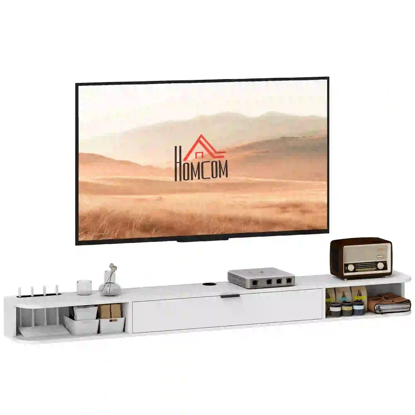71 Inch Floating TV Stand, Wall Mounted Media Console, White TV Stands at Gallery Canada