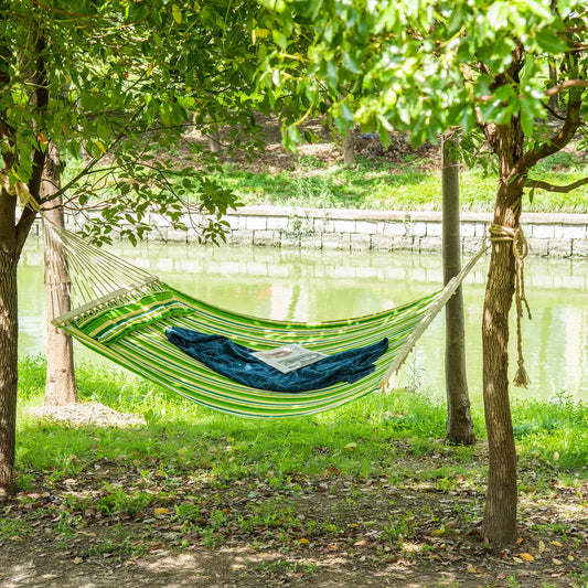 75" Outdoor Hammock, Striped Camping Bed w/ Pillow, Green Camping Hammocks Green, White, Yellow at Gallery Canada