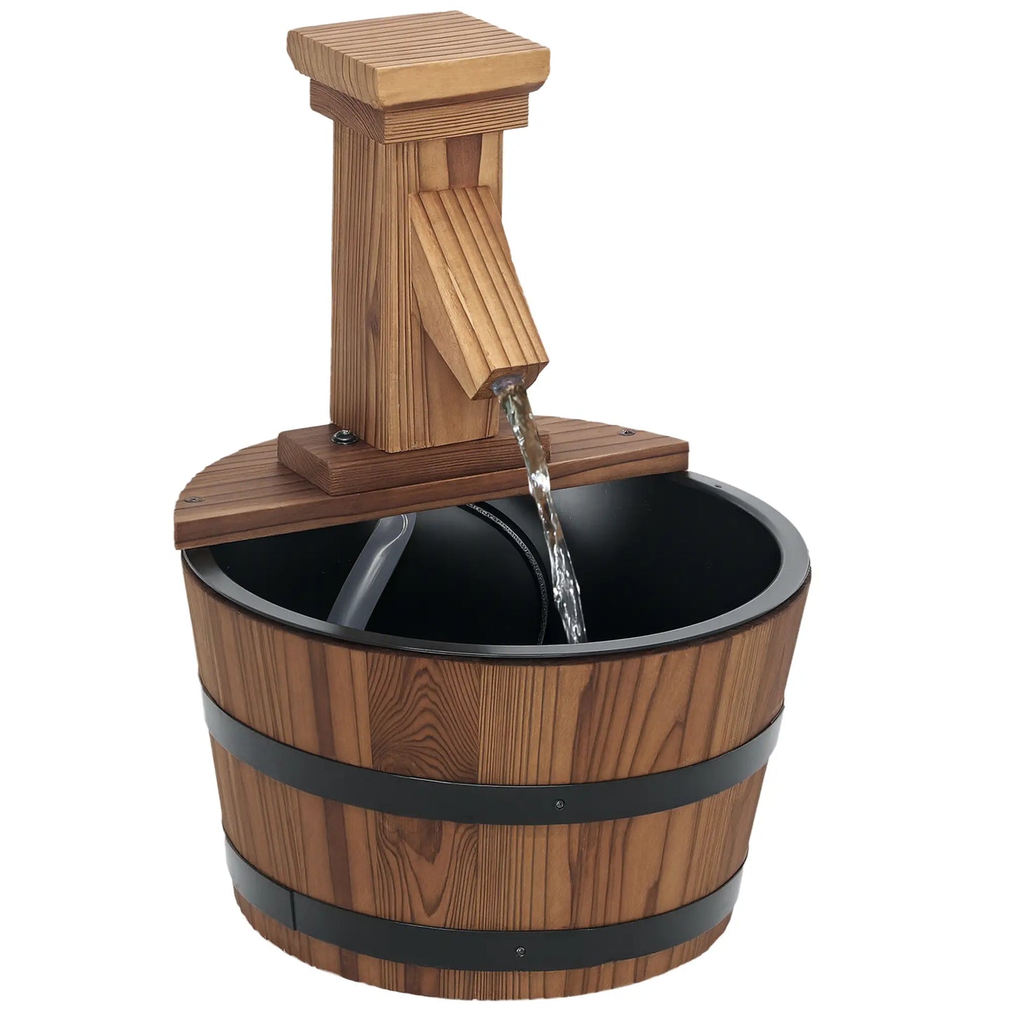 Outdoor Waterfall Fountain, Garden Wood Barrel, Carbonized Water Fountains at Gallery Canada