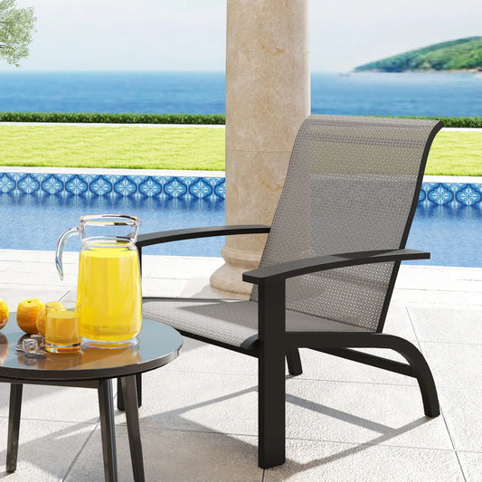Chaise Adirondack d'extérieur, cadre en aluminium, siège en maille, gris foncé
