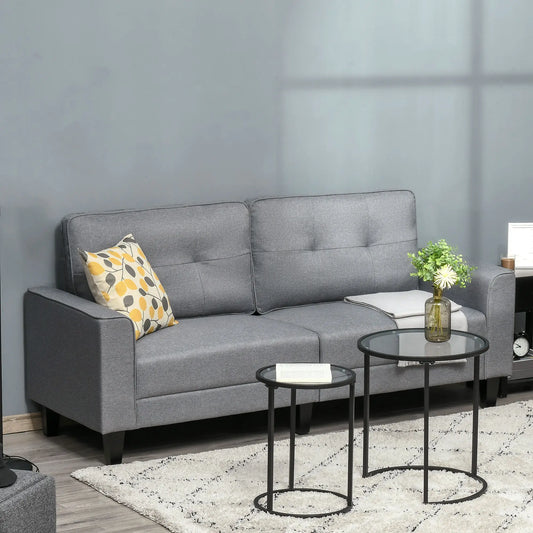 3-Seater Sofa, Mid-Century Linen Couch, Upholstered Seat, Gray 3-Seater Sofas Grey at Gallery Canada