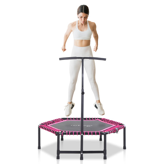 48" Adult Hexagon Rebounder Trampoline Fitness Bungee Jumping Cardio Trainer Outdoor Bouncer Jumper Adjustable Bar Pink - Gallery Canada