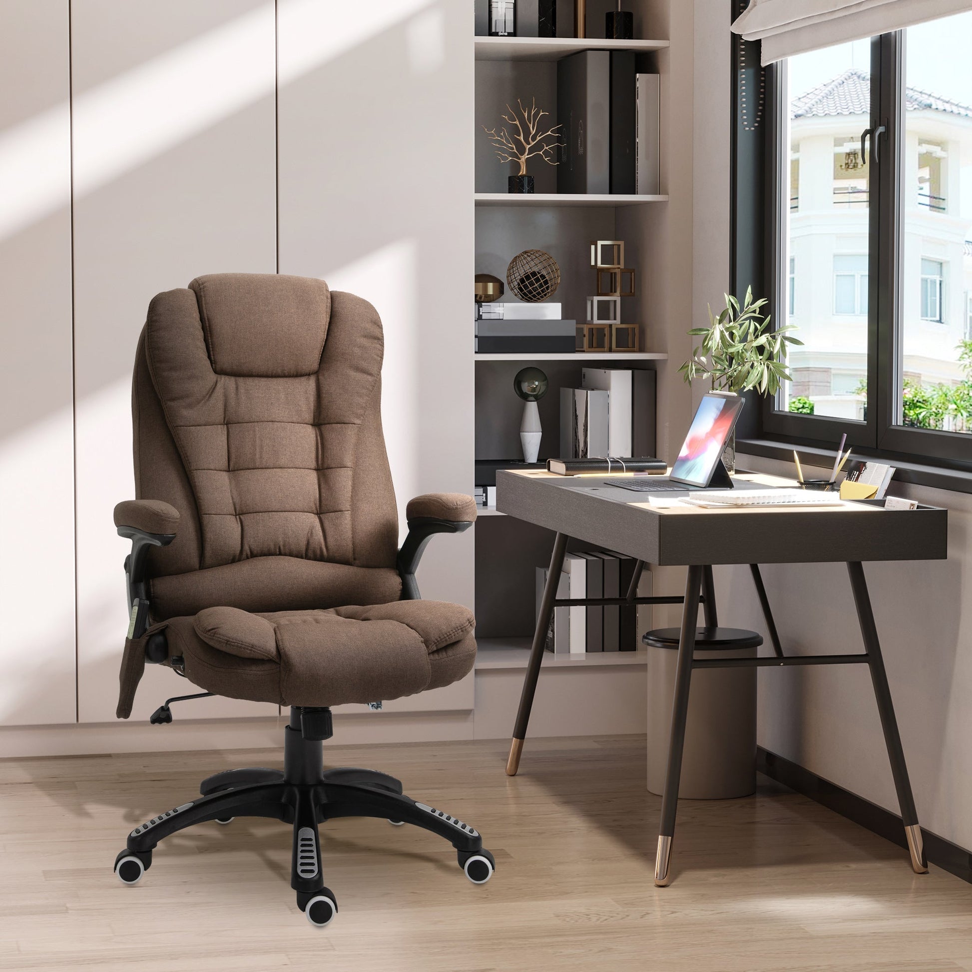 6 Point Vibrating Massage Office Chair High Back Executive Chair with Reclining Back, Swivel Wheels, Brown at Gallery Canada