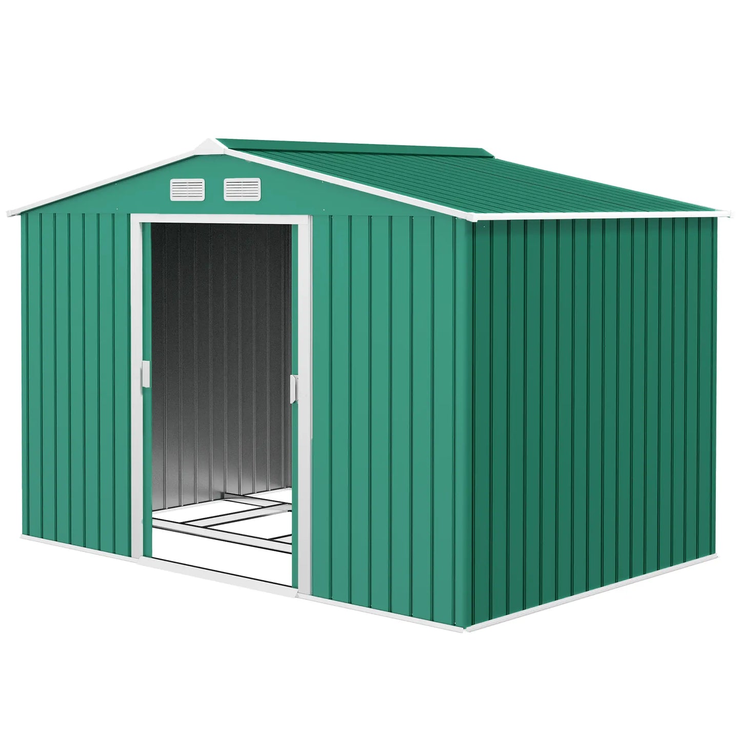 9.1' x 6.4' x 6.3' Garden Storage Shed, Foundation Kit, Metal Tool House, Double Doors, Green Sheds at Gallery Canada