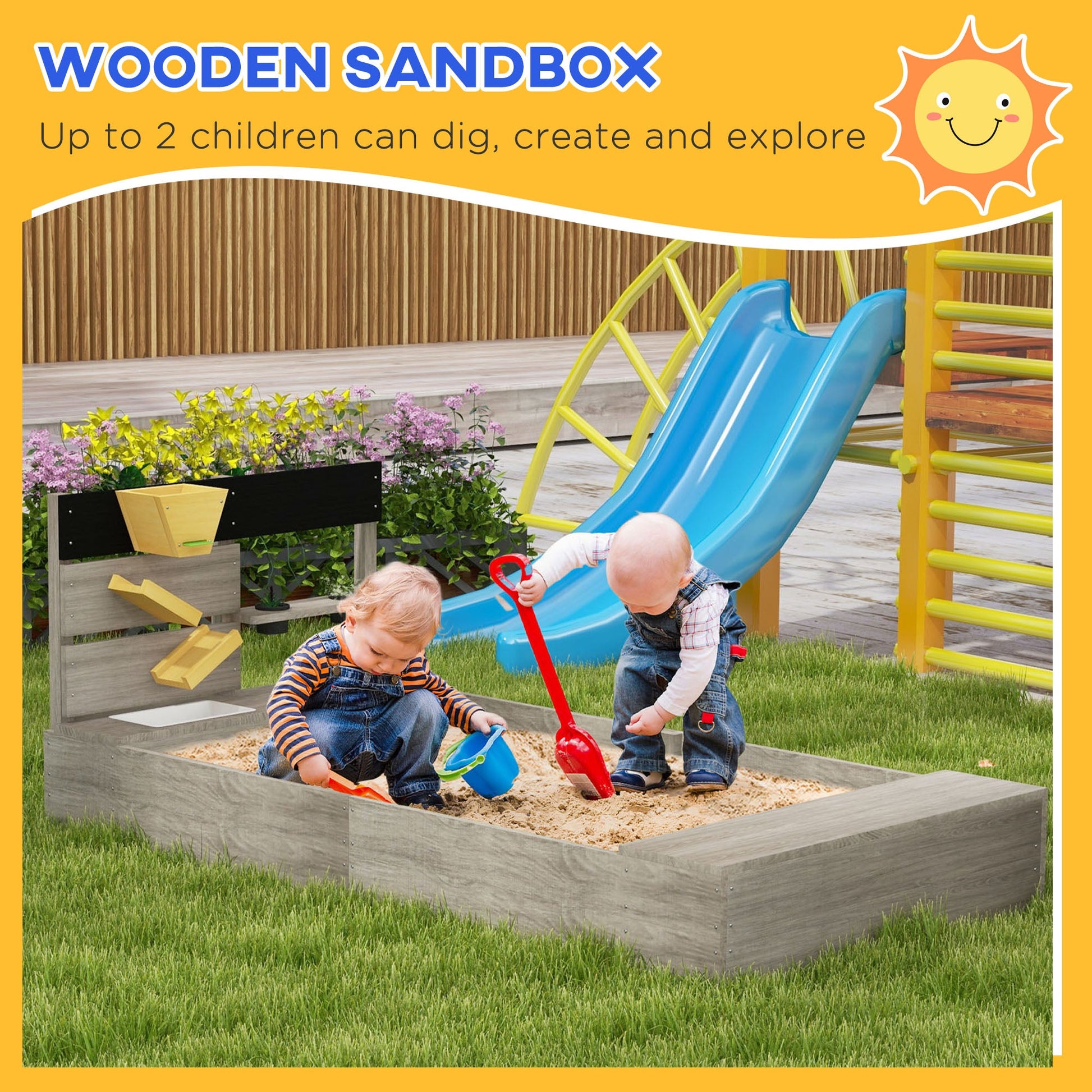 Wooden Kids Sandbox with Liner, Kitchen Design for Garden, Backyard at Gallery Canada
