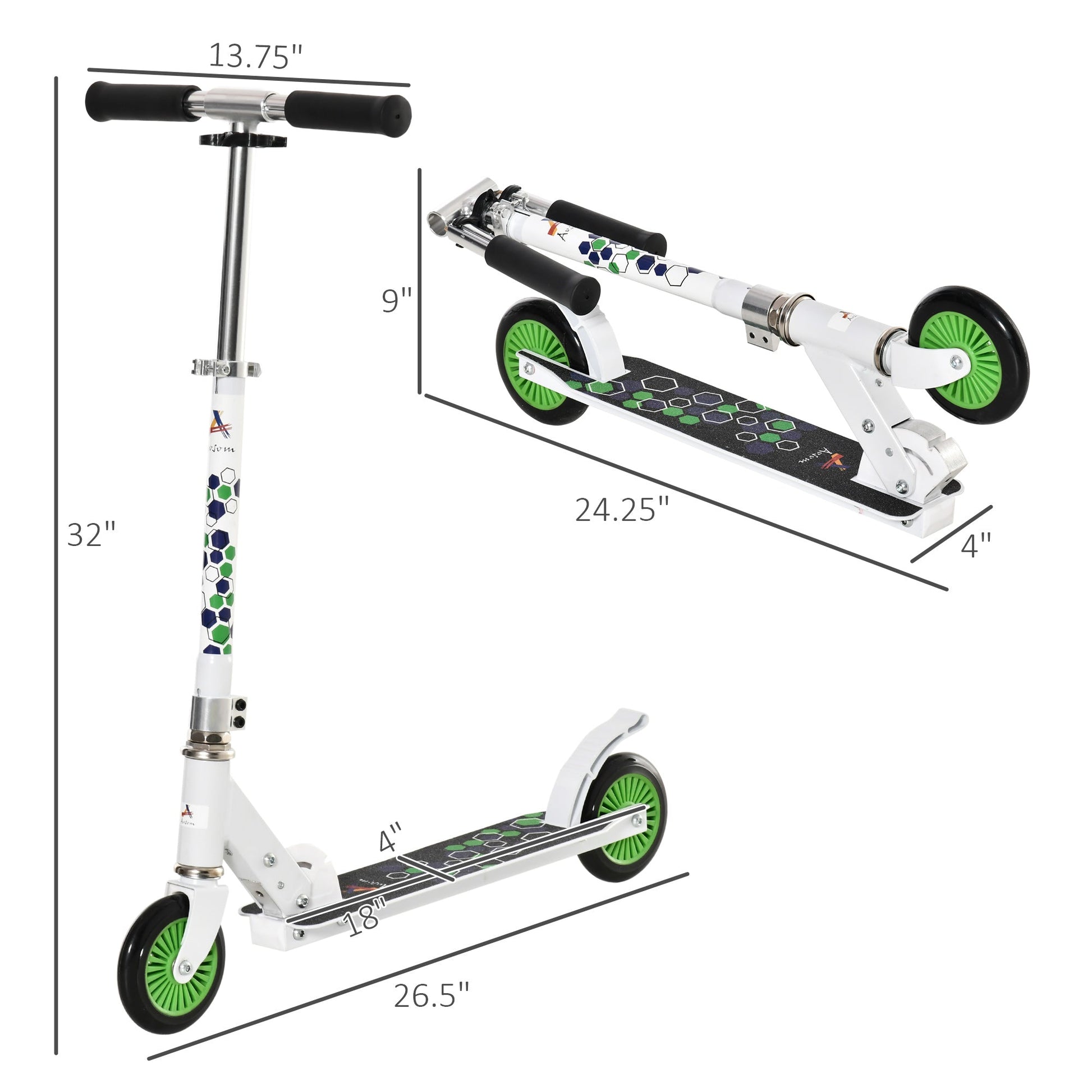 Youth Kick Scooter One-Click Foldable Teens Ride On Toy with Adjustable Handlebar Rear Brake for Boys and Girls Aluminium White at Gallery Canada