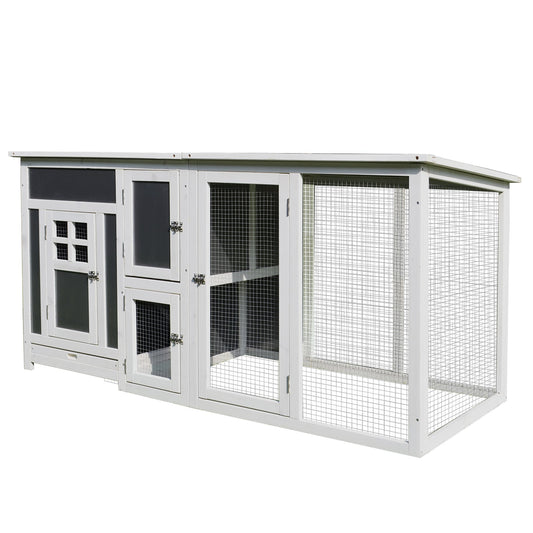 63" Chicken Coop Wooden Hen House Rabbit Hutch Poultry Cage Pen Outdoor Backyard with Nesting Box and Run Small Animal Cage PC Roof Grey - Gallery Canada