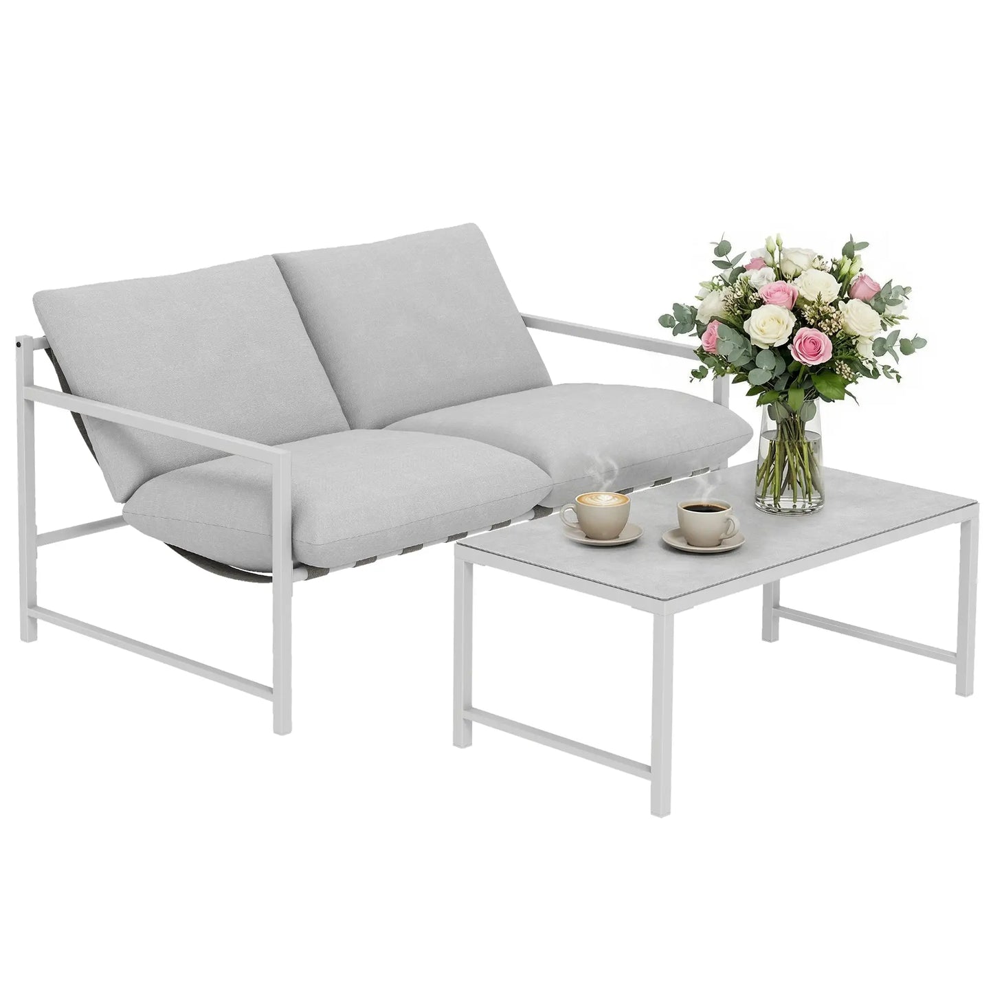 Patio Furniture Set, Loveseat Sofa With Coffee Table, Light Grey Patio Furniture Sets at Gallery Canada