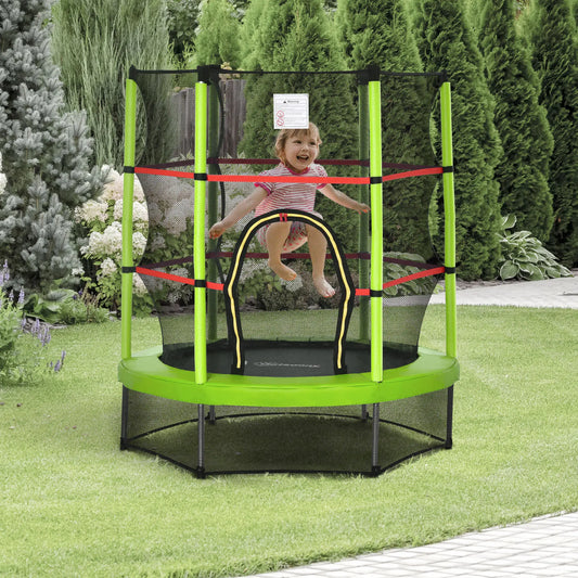 55 Inch Kids Trampoline with Enclosure Net, Indoor Outdoor, Green Trampolines Green, Black at Gallery Canada
