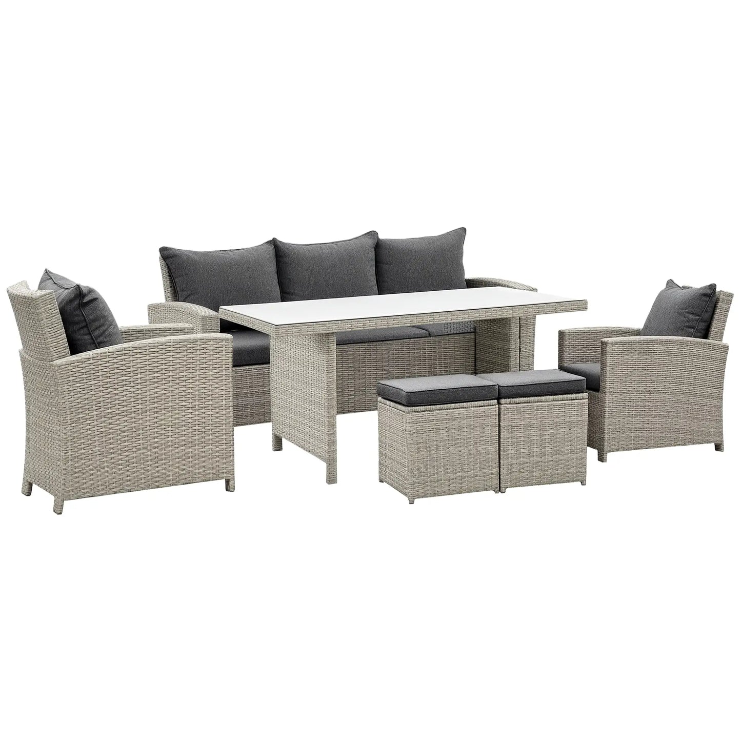 6 Pcs Patio Furniture Set, Rattan Outdoor, 3 Seater Sofa, Armchairs, Footstools, Table, Dark Grey Patio Furniture Sets at Gallery Canada