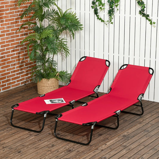 Set of 2 Folding Outdoor Lounge Chairs, Reclining Breathable Mesh, Red Lounger Chairs Wine Red Fabric, Black Frame at Gallery Canada
