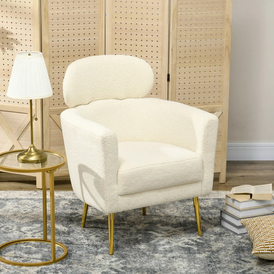 Barrel Accent Chair, Detachable Headrest, Modern Armchair, Cream White Accent Chairs Cream White, Gold Tone at Gallery Canada