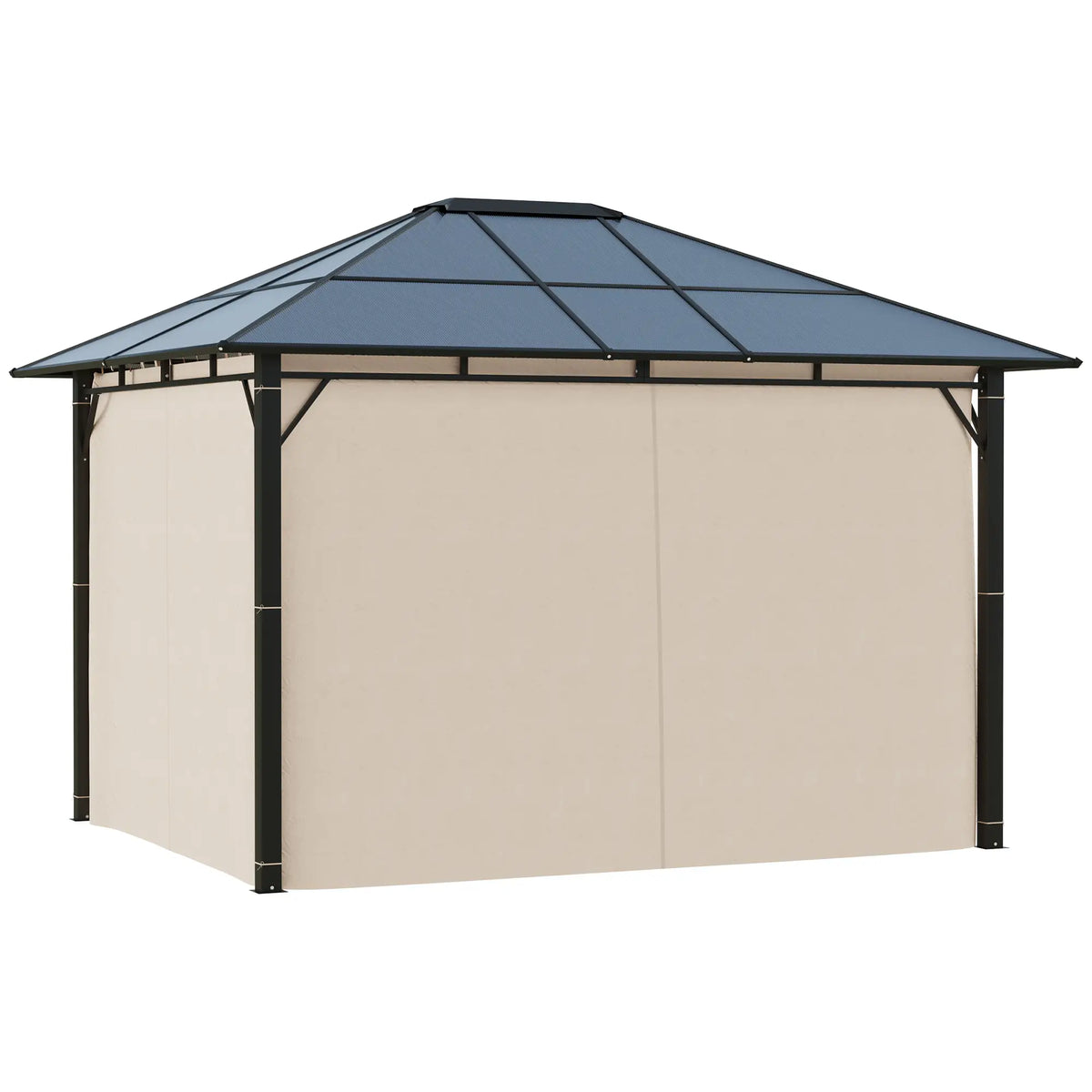 10' x 12' Hardtop Gazebo With Polycarbonate Roof, Garden Pavilion With Curtains Gazebos at Gallery Canada