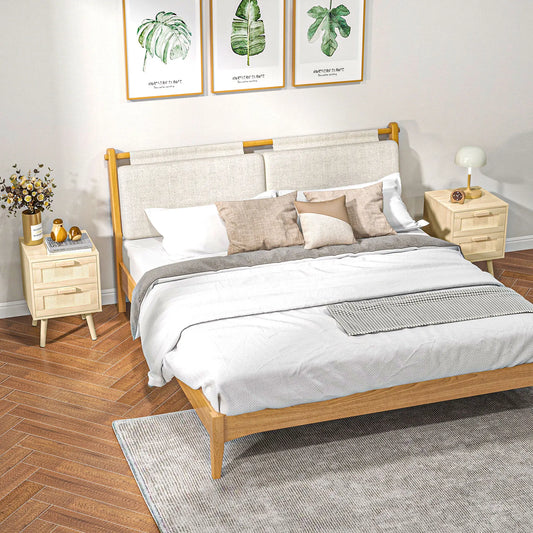 Boho Nightstand Set of 2, Side Table with 2 Drawers, Living Room, Bedroom Bedside Tables Natural at Gallery Canada