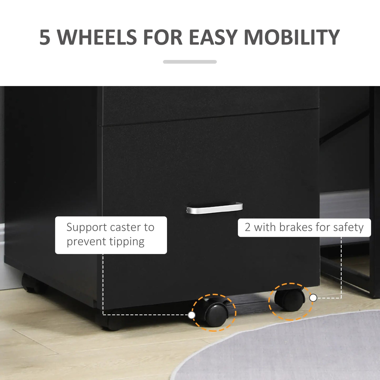 2 Drawer Mobile File Cabinet, Wood Office Filing Cabinet with Lock, Letter and A4 Size, Black Office Cabinets & Cupboards at Gallery Canada