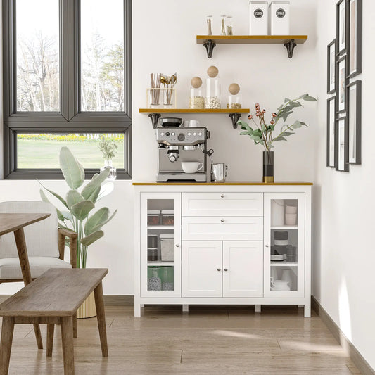 White Buffet Cabinet, 2 Drawers, 3 Cabinets, Glass Doors, Adjustable Shelves, White Bar Cabinets White, Oak at Gallery Canada