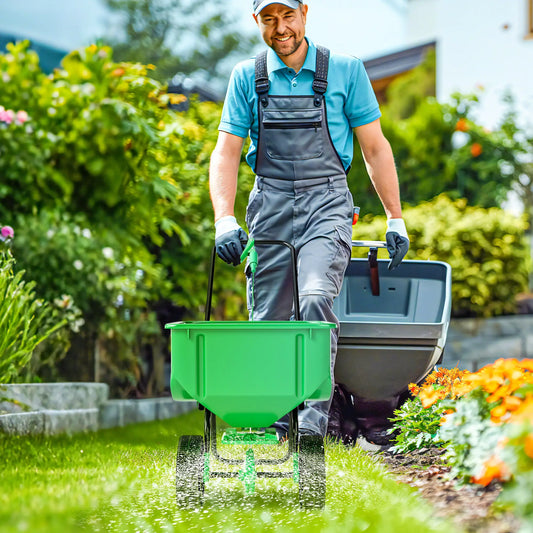 40L Walk-Behind Broadcast Spreader, 8.5" Wheels, 132 LB Capacity Garden Accessories Green at Gallery Canada