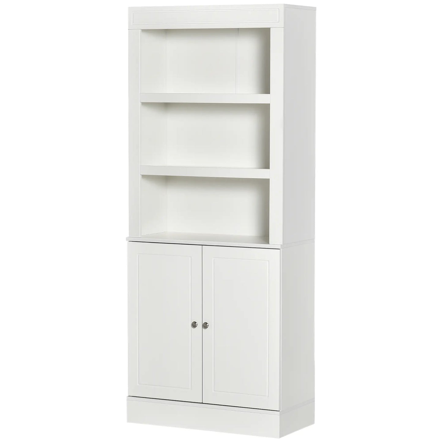 72" Kitchen Buffet, Hutch, Freestanding Cupboard, Wood Grain, White