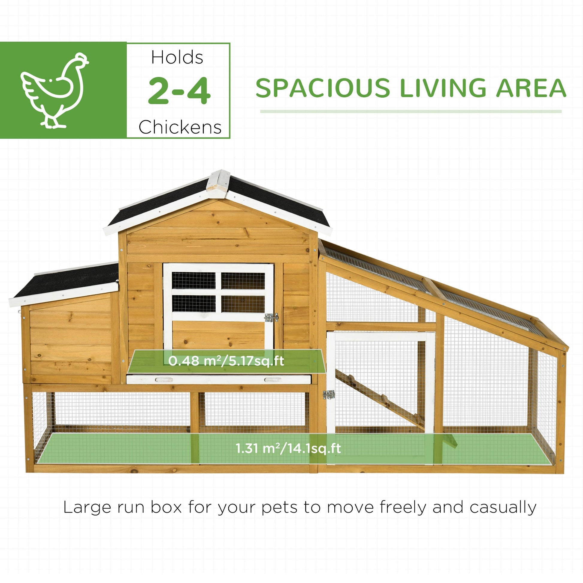 79" Wooden Chicken Coop, Outdoor Hen House, Poultry Habitat with Removable Tray, Nesting Box, Run, Ramp at Gallery Canada