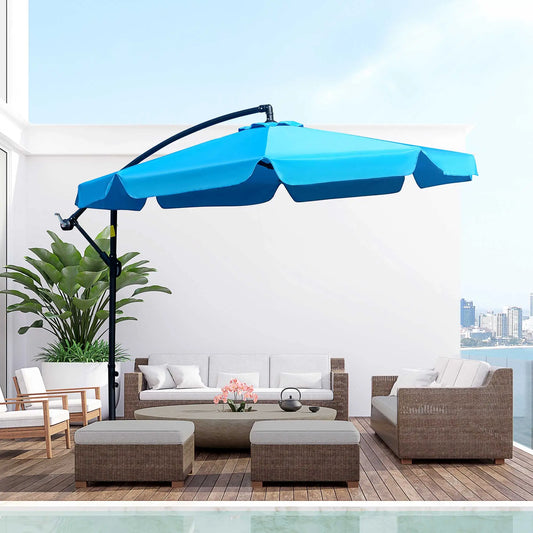 9FT Offset Hanging Patio Umbrella, Easy Tilt, Cross Base, 8 Ribs, Blue Cantilever Umbrellas Blue at Gallery Canada