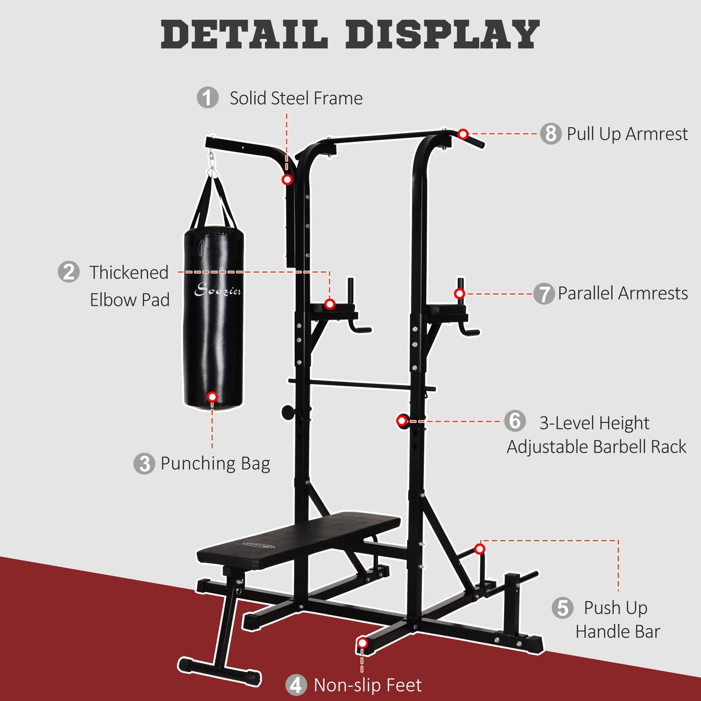 86" Power Tower Full Body Home Gym Fitness Station with Punching Bag Adjustable Sit Up Bench at Gallery Canada