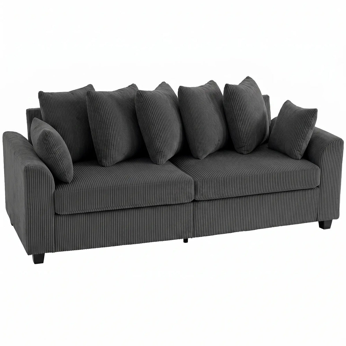 Corduroy Couch, 3 Seater Sofa, Modern Upholstered with Curved Armrests, 8 Removable Pillows, Dark Grey 3-Seater Sofas at Gallery Canada