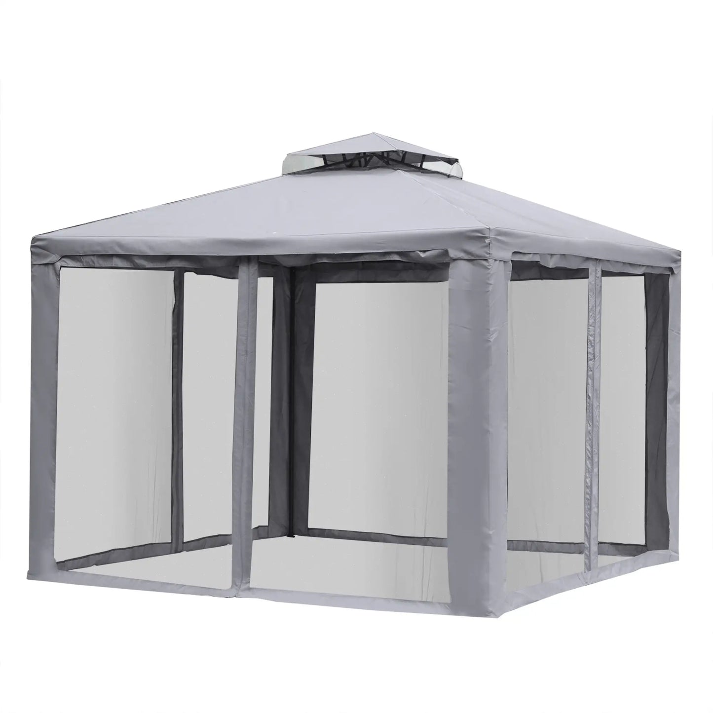 10' x 10' Gazebo, Steel Frame, Mosquito Netting, Grey Gazebos at Gallery Canada