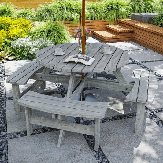8 Seater Round Wooden Pub Bench, Patio Dining Set, Outdoor Patio Outdoor Dining Sets Grey at Gallery Canada