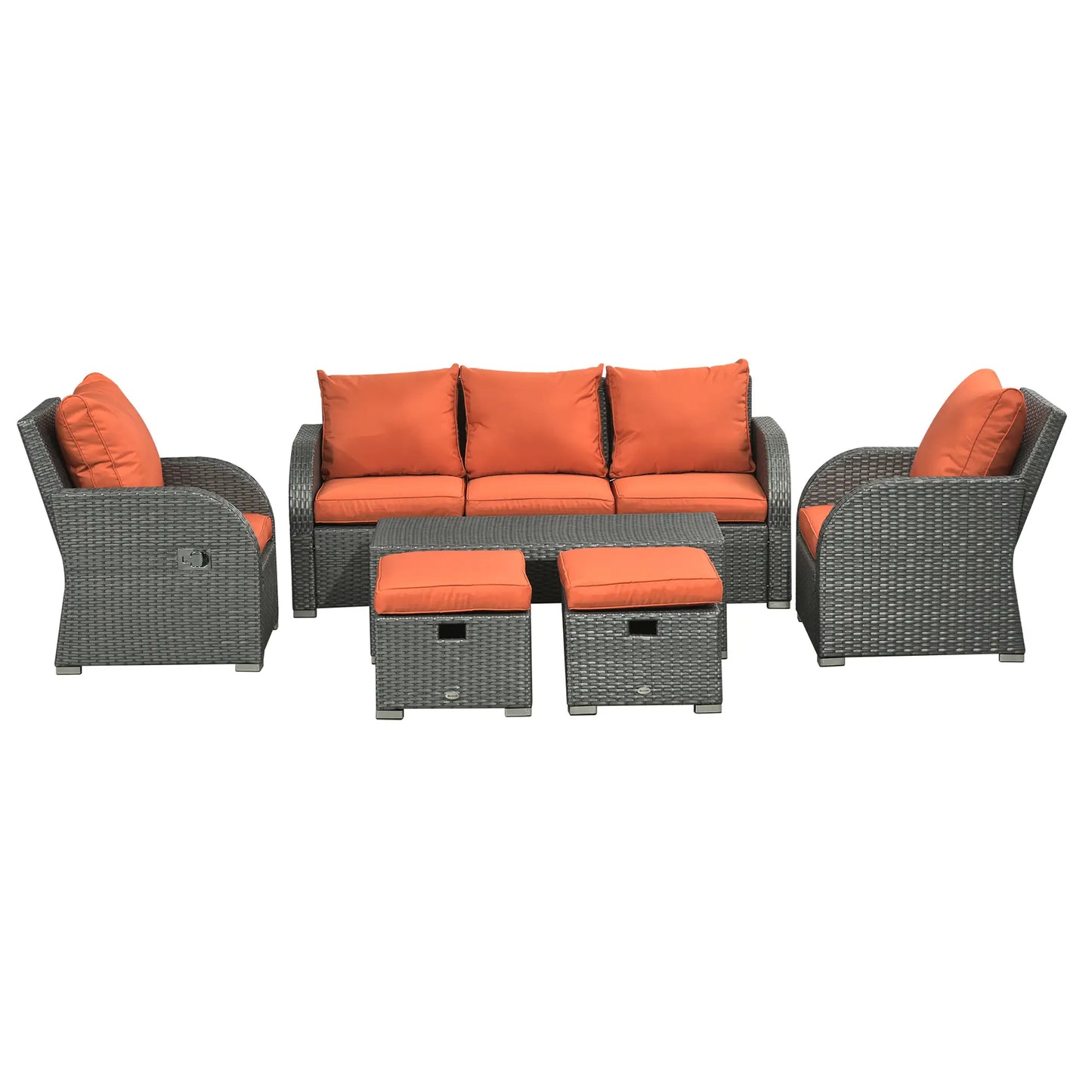 6-Piece PE Wicker Patio Sectional Set, Sofa, 2 Chairs, 2 Footstools, Table, Orange Patio Furniture Sets at Gallery Canada