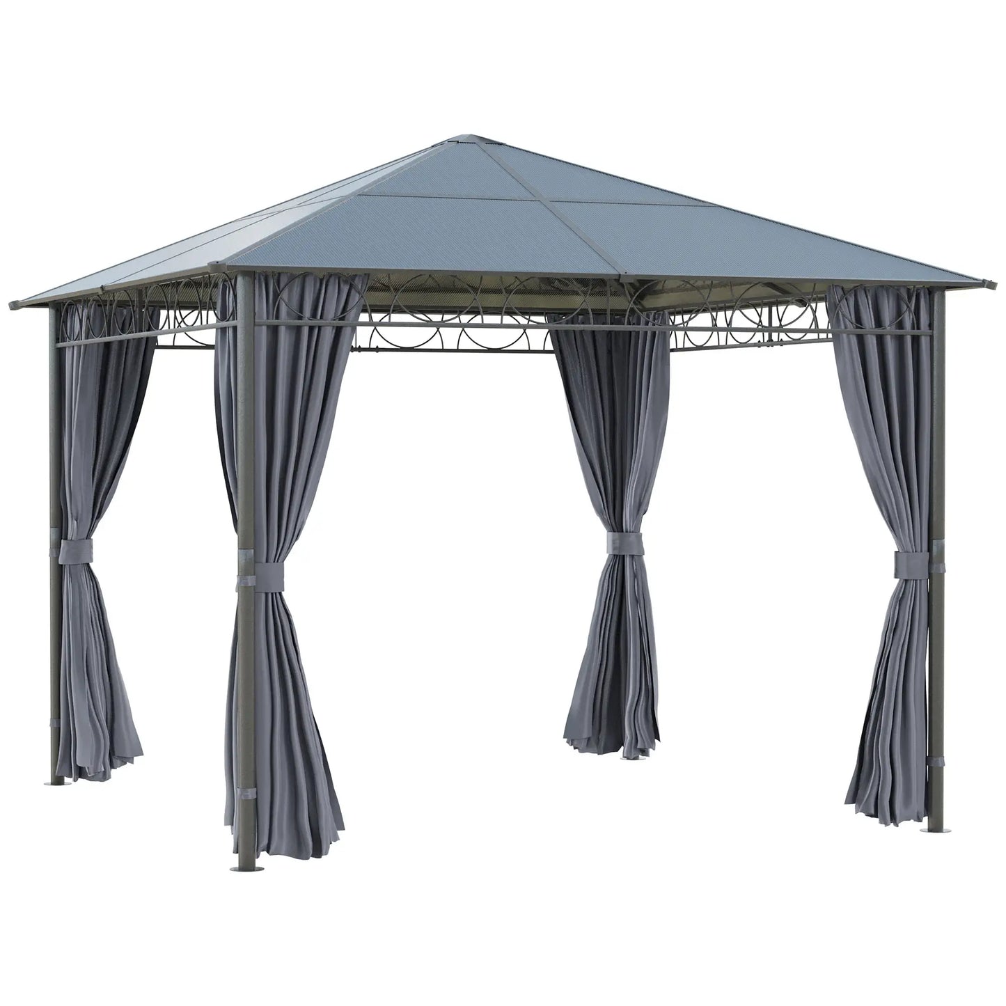 10' x 10' Polycarbonate Hardtop Gazebo, Outdoor Patio Canopy, Dark Grey Gazebos at Gallery Canada